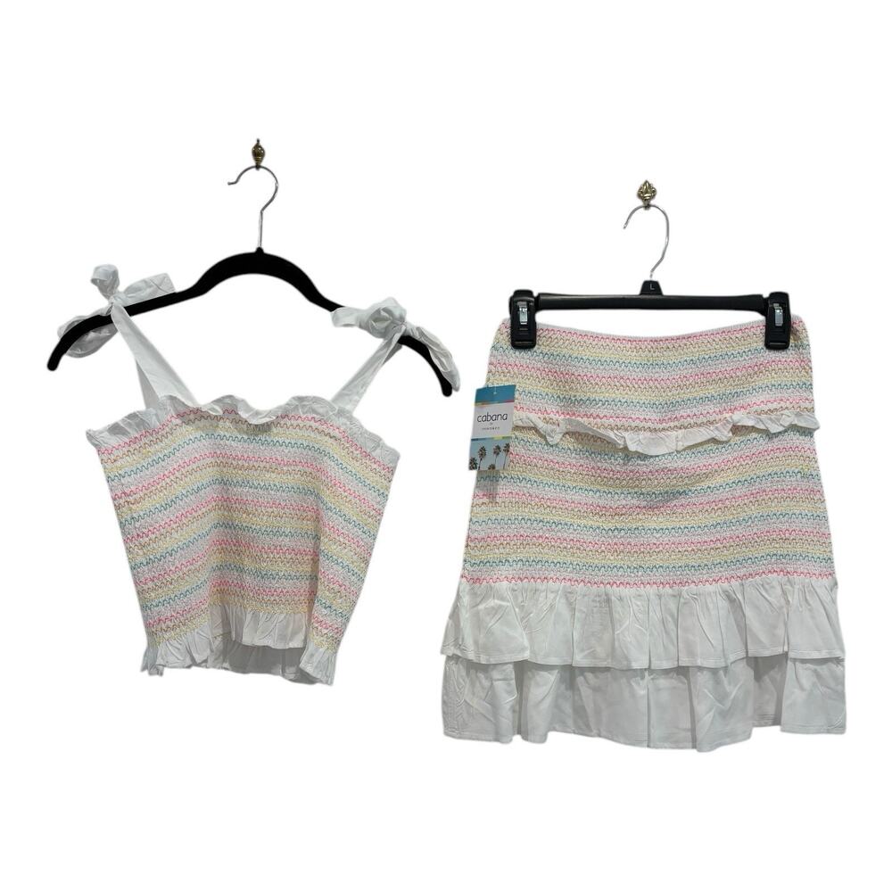 Cabana Crown Ivy Outfit Womens Medium Crop Top Skirt Pastel Striped 2 Pc Set - Picture 2 of 14